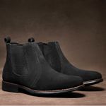 Botina Chelsea Masculina Couro Legítimo Nobuck - Preto