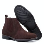Botina Chelsea Masculina Couro Legítimo Nobuck- Café