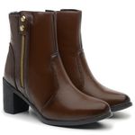 Bota Feminina com Salto Alto Couro Ecológico Lisa Cano Médio/Longo - Café