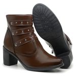 Bota Feminina com Salto Alto Couro Ecológico Detalhes Tiras Fivela e Zíper - Café