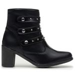 Bota Feminina com Salto Alto Couro Ecológico Detalhes Tiras Fivela e Zíper - Preto