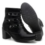 Bota Feminina com Salto Alto Couro Ecológico Detalhes Tiras Fivela e Zíper - Preto