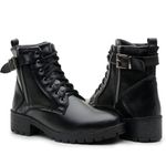 Coturno Feminino Salto Baixo Couro com Cadarço e Zíper Cano Médio - Preto