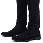 Botina Chelsea Masculina Couro Legítimo Nobuck + Carteira - Preto