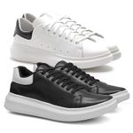 2 Sapatênis Masculino Maqueen Notorian Sola Alta - Branco/Preto + Preto/Branco