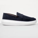 Mocassim Masculino Sola Alta Macio Loafer Derby - Azul