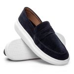 Mocassim Masculino Sola Alta Macio Loafer Derby - Azul