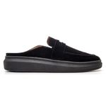 Mule Masculino Couro Camurça Calce Fácil Confort - Preto/Preto