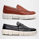 Kit 2 Mocassim Masculino Oxford Couro Soft Sola Alta Tratorada - Preto + Avelã