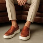 Kit 2 Mocassim Masculino Oxford Couro Soft Sola Alta Tratorada - Preto + Avelã