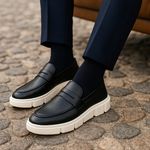 Kit 2 Mocassim Masculino Oxford Couro Soft Sola Alta Tratorada - Preto + Avelã