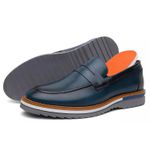 Sapato Mocassim Masculino Social CouroSlip on Mule Moderno - Azul