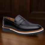 Sapato Mocassim Masculino Social CouroSlip on Mule Moderno - Preto