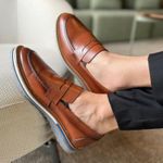 Sapato Mocassim Masculino Social CouroSlip on Mule Moderno - Avelã