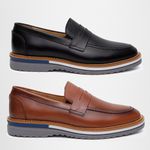 Kit 2 Mocassim Masculino Oxford Couro Soft - Preto + Avelã