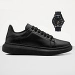 Tenis Masculino Casual Sola Alta Oversize Macquen com Relógio - Preto/Preto