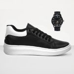 Tenis Masculino Casual Sola Alta Oversize Macquen com Relógio - Preto/Branco