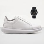 Tenis Masculino Casual Sola Alta Oversize Macquen com Relógio - Branco/Branco