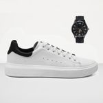 Tenis Masculino Casual Sola Alta Oversize Macquen com Relógio - Branco/Preto
