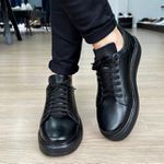 Tenis Masculino Casual Branco Sola Alta Oversize Macquen - Preto/Preto