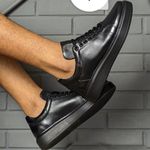Tenis Masculino Casual Branco Sola Alta Oversize Macquen - Preto/Preto