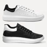 2 Pares de Tenis Masculino Casual Sola Alta Oversize Macquen - Branco/Preto + Preto/Branco