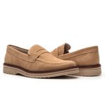 Mocassim Masculino Slip On Loafer Derby em Camurça - Areia