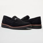 Mocassim Masculino Loafer Derby em Camurça - Preto/Preto