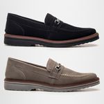 Kit 2 Mocassim Masculino Loafer Derby em Camurça - Preto + Cinza