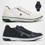 2 Tenis Masculino Casual Ajuste Elástico Leve e Confort + Relógio Digital - Gelo + Preto