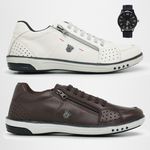 2 Tenis Masculino Casual Ajuste Elástico Leve e Confort + Relógio Digital - Gelo + Café