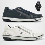 2 Tenis Masculino Casual Ajuste Elástico Leve e Confort + Relógio Digital - Azul + Gelo
