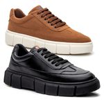 Kit 2 Pares do Tenis Oversized H.Boss Melburk Sneaker Masculino - Preto/preto + Ferrugem