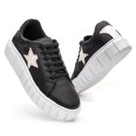 Tênis Feminino Casual com Detalhe em Estrela - Preto com Branco