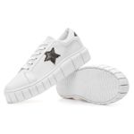 Tênis Feminino Casual com Detalhe em Estrela - Branco com Preto