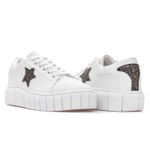 Tênis Feminino Casual com Detalhe em Estrela - Branco com Preto