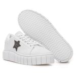 Tênis Feminino Casual com Detalhe em Estrela - Branco com Preto