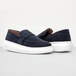 Mocassim Masculino Sola Alta Loafer Derby em Camurça - Azul
