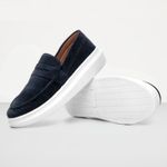 Mocassim Masculino Sola Alta Loafer Derby em Camurça - Azul