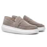 Mocassim Masculino Sola Alta Loafer Derby em Camurça - Cinza