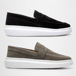 Kit 2 Mocassim Masculino Loafer Derby em Camurça - Preto/Branco + Oliva