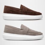 Kit 2 Mocassim Masculino Loafer Derby em Camurça - Marrom + Cinza