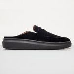Mule Masculino Sola Alta Loafer Derby em Camurça - Preto/Preto
