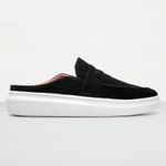 Mule Masculino Sola Alta Loafer Derby em Camurça - Preto/Branco
