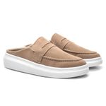 Mule Masculino Sola Alta Loafer Derby em Camurça - Bege