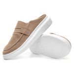Mule Masculino Sola Alta Loafer Derby em Camurça - Bege