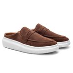 Mule Masculino Sola Alta Loafer Derby em Camurça - Café