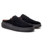 Mule Masculino Sola Alta Loafer Derby em Camurça - Preto/Preto