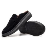 Mule Masculino Sola Alta Loafer Derby em Camurça - Preto/Preto