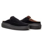 Mule Masculino Sola Alta Loafer Derby em Camurça - Preto/Preto
